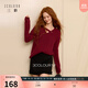 Sancai 2025 new winter design V-neck sweater bright silk sweater pullover loose shoulder casual M Burgundy M 160/84A