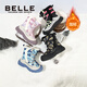 Belle Children's Shoes Snow Boots 2025 Winter New Style Velvet Thickened Girls' Large Cotton Boots Boys' Short Boots Purple/Gray 35