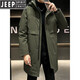 JEEP SPIRIT冬季潮胖男痞帅派克连帽加棉风衣棉衣棉服加肥大码加厚中长款外套 【加棉】军绿 加厚 L 165：115斤以内
