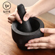 Yiqianke natural black gold stone hand-carved old-fashioned stone mortar grinder household kitchen manual garlic pounder stone mortar style three (for 1-2 people)