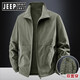 JEEP SPIRIT Jeep High-end Stand Collar Men's Jacket 2025 Autumn and Winter Plus Velvet Windbreaker Winter Casual Top Jacket Men's Military Green Jacket (Single Side) XL Size 130-145Jin Jin is equal to about 0.5 kg