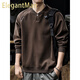 ElegantMan American retro heavyweight double-sided cotton sweatshirt for men 2025 autumn new loose Henry collar long-sleeved shirt for men dark brown M _suitable_-125Jin Jin is equal to 0.5 kg