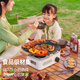 Primitive outdoor non-stick baking pan camping cassette stove barbecue grill portable smokeless barbecue plate picnic household anti-scalding square baking pan + 304 net + handle + storage bag
