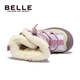 Belle Children's Shoes Snow Boots 2025 Winter New Style Velvet Thickened Girls' Large Cotton Boots Boys' Short Boots Purple/Gray 35