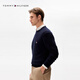 Tommy Hilfiger Autumn and Winter Men's Wool Blended Casual Commuting Embroidery Loose Round Neck Bottoming Knit Sweater Navy Blue ABS L (Recommended 150-165Jin Jin equals 0.5kg)