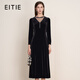 EITIE temperament and high-end banquet hollow beaded velvet fishtail dress 2025 winter new mother's wear 7977613 minimalist black 20 S (155)