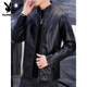 Playboy brand Haining leather jacket men's slim Korean version autumn and winter velvet thickened motorcycle quality soft leather jacket youth jacket trend A8961 black velvet L 105-120Jin Jin equals 0.5 kg