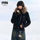 F426 super nice winter new short cotton jacket with detachable fur collar and diagonal placket cotton jacket, black S