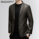 MAGIOPY high-end brand high-end autumn and winter men's slim fit sheepskin suit top genuine leather light business printed leather jacket sheepskin-linen pattern XL 105-120Jin Jin equals 0.5 kg