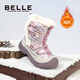 Belle Children's Shoes Snow Boots 2025 Winter New Style Velvet Thickened Girls' Large Cotton Boots Boys' Short Boots Purple/Gray 35