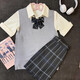 Girls 18 original jk uniform genuine plaid skirt sweater vest vest jk suit college style female autumn and winter stacking gray vest + Zi Feiyu + bow tie hanger airplane box XS