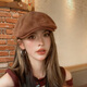 Xuanyan retro Japanese progressive hat women's British style all-match beret big head circumference backward duck bill newsboy hat beret dark brown