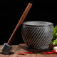 Extra large rice cake making garlic pounder stone garlic mortar grinder stone nest making rice cake peeling garlic garlic press pair nest Shandong gray polished diameter 20 cm bowl with wooden hammer
