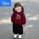 Disney (Disney) 2026 Year of the Horse cartoon parent-child outfits cute plus velvet thickened round neck sweatshirts for a family of three or four New Year's Day mother-daughter outfits trendy thin wine red 90 baby
