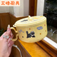 Sailotou Cute Student Instant Noodle Bowl Stainless Steel Drainable Lunch Box with Lid Capacity No. 1600ml304 For Contact Custard Bowl + Black Cat