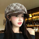 Wanjia Zhenmeilad coffee plaid octagonal beret women's autumn and winter big head circumference showing face small literary newsboy painter hat coffee plaid