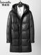 Tutu Diary Winter Haining Leather Men's Genuine Mid-Length Plus Velvet Thickened Sheepskin Down Jacket Coat Windbreaker Hooded Jacket Black L L Recommended weight 100Jin Jin equals 0.5kg -130Jin Jin equals 0.5kg