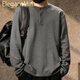 ElegantMan American retro tough guy Henry collar sweater men's autumn 2025 new long-sleeved T-shirt men's loose Henry shirt dark gray S _ 90-Jin Jin equals 0.5 kg
