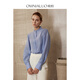 OMNIALUO Oberano high-end stand-up collar linen shirt women's long-sleeved 2025 autumn new commuter OL temperament mulberry silk top B09 blue S