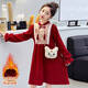 Disney (Disney) Girls New Chinese Style Red Velvet Dress 2025 Western Style Older Children's New Year's Clothes Winter Wear Festive Fashionable Skirt New Chinese Style Embroidered Velvet Dress Small Fragrance Style Without Bag 120 Recommended to wear 110cm height