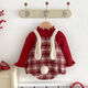 Baby girl's winter clothing plus velvet red New Year's romper plaid overalls khaki baby New Year's greetings attire baggy robe red khaki 66cm 66cm