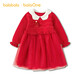 Balabala children's clothing girls dress mesh knitted princess red girls spring dress New Year's red 60611 90
