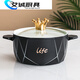 Mengwan Nordic light luxury ceramic instant noodle bowl double-eared soup bowl with lid household bowl large soup basin single student dormitory tableware Crown noodle bowl black