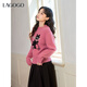 LAGOGO Naughty Cat Raspberry Pink Sweater Women Lagogu 2025 Winter New Round Neck Dopamine Sweater Pink L