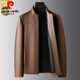 Pierre Cardin first layer sheepskin genuine leather jacket for men 2025 spring and autumn new business casual middle-aged leather jacket motorcycle jacket champagne color XL 180
