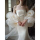 French tube top wedding dress 2025 new heavy industry sense flower tail main yarn bride going out wedding dress S S