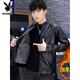 Playboy brand Haining leather jacket men's slim Korean version autumn and winter velvet thickened motorcycle quality soft leather jacket youth jacket trend A8961 black velvet L 105-120Jin Jin equals 0.5 kg