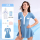 AQUAPLAY Women's Blue Hot Spring French Skirt Swimsuit Seaside Vacation Slim Swimsuit Camellia Blue Swimsuit + Swimming Cap + Swimming Goggles + Cape M (100-115Jin Jin is equal to 0.5kg)