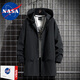 NASA RHUDE windbreaker men's mid-length spring and autumn coat men's youth loose coat autumn printed velvet hooded autumn and winter windbreaker black 5XL (200-220Jin Jin equals 0.5 kg)