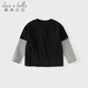 DAVE&BELLA girls' T-shirt pure cotton little boy fake two-piece top 2026 spring new style medium and large children's bottoming shirt children's clothes black ready stock 140 cm (recommended height 130-140cm)