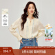 INMAN contrast embroidered lace temperament shirt 2026 spring women's new style simple commuting loose long-sleeved shirt beige M