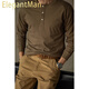 ElegantMan's workwear American retro tough guy style heavy henley shirt T-shirt long-sleeved cotton inner layering shirt men's winter brown M