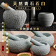 Shiganu natural bluestone household stone mortar, garlic mortar, garlic pounder, medicine jar grinder, garlic stone mortar, garlic peeler, garlic press, new medium size 16_anti-slip deepening