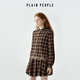 PLAIN PEOPLE Bath style retro college plaid lace webbing shirt top women 2025 winter new style coffee color S