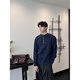 Fashionable Formula Lazy Style American Vintage Henry Collar Sweater Men's Loose Versatile Casual Sweater Trendy Navy S