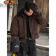 Bushman Lamb Velvet Collar Short Thickened Silhouette Cotton Coat Men's Winter Handsome Workwear Top Designed Cotton Coat Jacket Brown Upgraded L