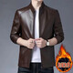 Huanyi Hangzhou Sijiqing Clothing Wholesale Market Winter Men's Small Stand Collar Leather Jacket Men Spring Autumn Winter Thin Plus Velvet Model Plus Velvet Brown Stand Collar Thickened M 170 Recommended 90-115 Jin Jin equals 0.5 kg