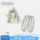 Fanlie VOONLIE Girls Suit Autumn 2025 New Children's Style Little Girl Clothes Baby Jacket Pants Three-piece Set Spring and Autumn Gray 80 cm