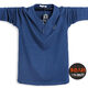 Spring fat button V-neck T-shirt men's long-sleeved plus fat enlarged pure cotton brushed fat man Henry collar bottoming shirt top purple M M recommended 110-125Jin Jin equals 0.5 kg