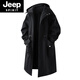 JEEP SPIRIT waist-shrinkable hooded outdoor storm coat for men in autumn and winter thickened quilted mid-length coat jacket Korean style coat trendy black cotton L suitable for weight 90-150