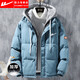 Warrior (Warrior) down jacket men's winter new thickened bread jacket teenagers fake two-piece loose hooded white duck down jacket black Warrior genuine L 105-120Jin Jin equals 0.5 kg