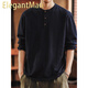 ElegantMan Blue Deer American Tough Guy Henry Collar Long Sleeve Sweater Men's Autumn and Winter Loose Soft Warm Bottoming Shirt Navy S _Suitable for 90-110Jin Jin is equal to 0.5 kg