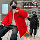 Boys winter red velvet jacket 2025 new thickened medium and large children's cotton coat windbreaker for boys and girls red 160 cm