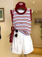 Plus Size Women's Red Striped Sleeveless Knitted Vest Summer Fat Millimeters Slim Appearance Wear Inside Out and Wear Beautiful Red Striped Tops Huge Good-Looking Sleeveless Tops M 80-100Jin Jin is equal to 0.5kg