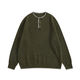 XBRO American retro vintage spring and autumn wool blended lazy Henry collar sweater pullover sweater for men and women dark green G076 wool sweater in stock M M loose and too large