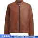 COACH Fashionable and Versatile Trend RACER Solid Color Stand Collar Zipper Closure Long Sleeve Leather Jacket Men's Rust Brown Christmas Rust Brown S